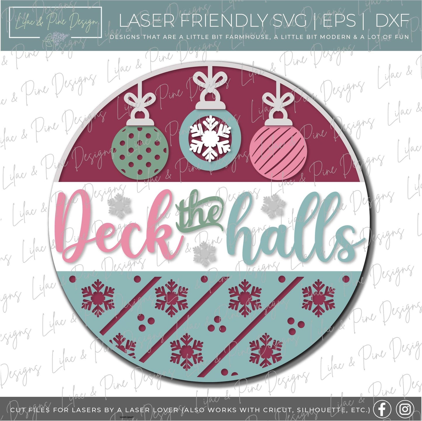 Deck the Halls Door Hanger, Christmas sign door hanger, vintage ornament SVG file, Christmas decor, snowflake svg, laser SVG, Glowforge file