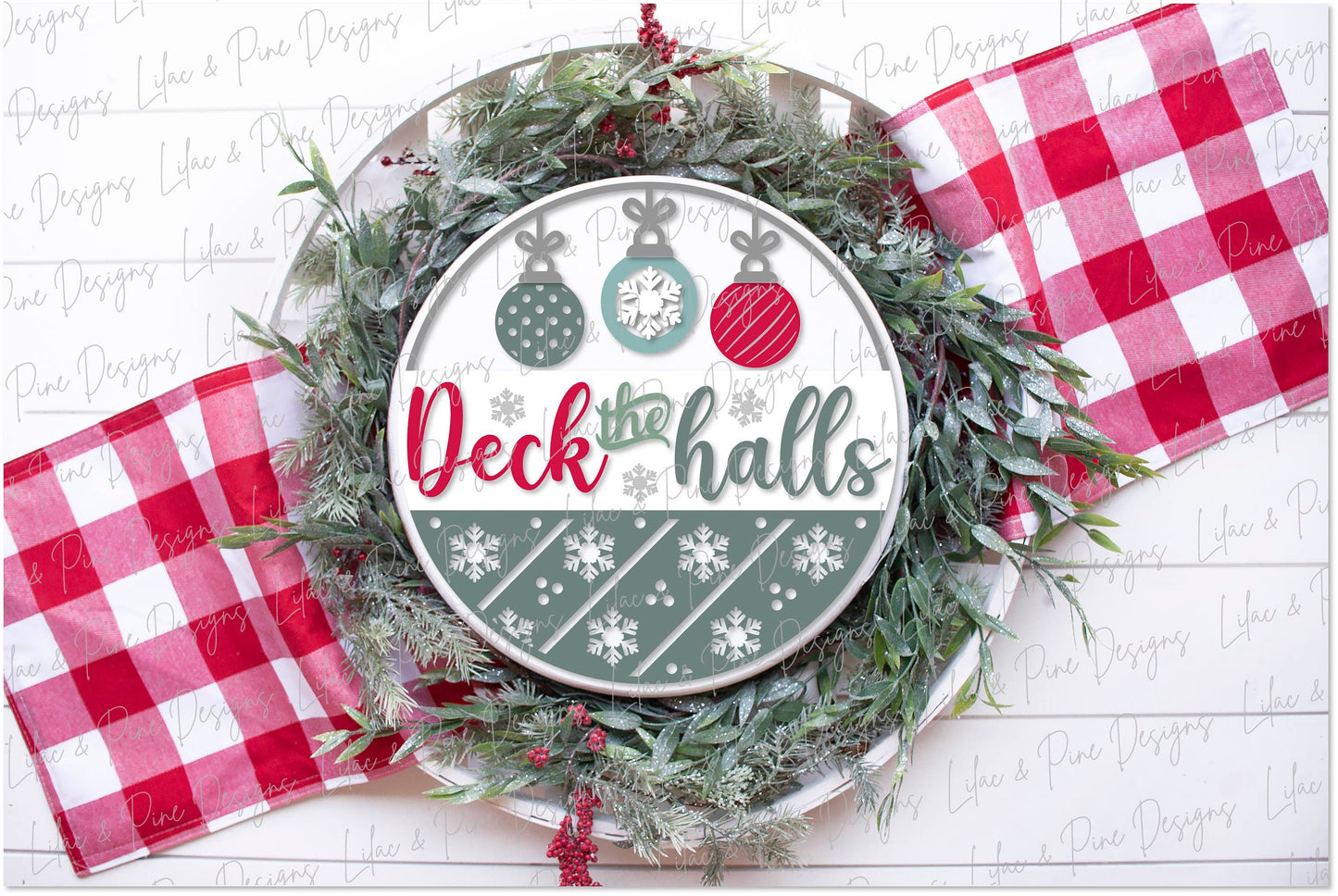 Deck the Halls Door Hanger, Christmas sign door hanger, vintage ornament SVG file, Christmas decor, snowflake svg, laser SVG, Glowforge file