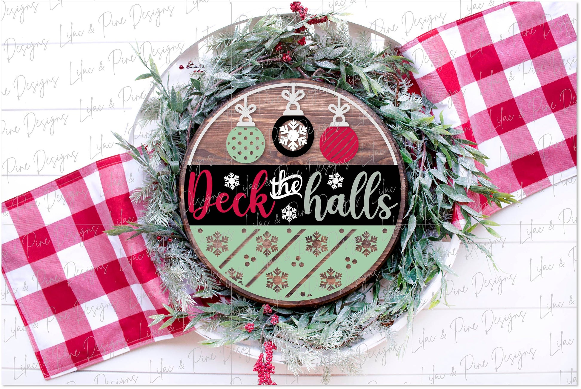 Deck the Halls Door Hanger, Christmas sign door hanger, vintage ornament SVG file, Christmas decor, snowflake svg, laser SVG, Glowforge file