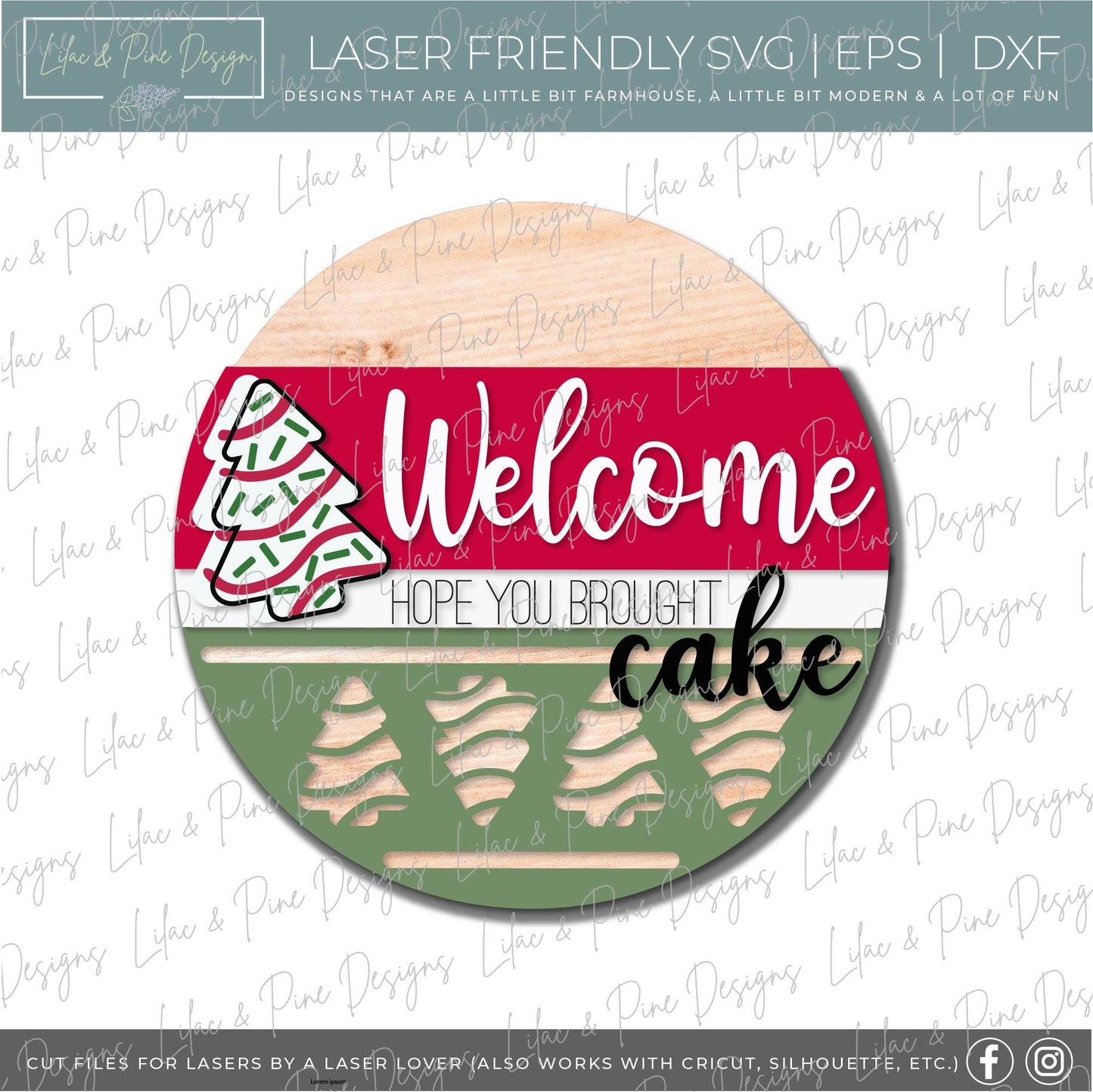 Christmas Tree Cake Door Hanger SVG, Merry Christmas door round, Christmas Welcome sign SVG, Christmas tree svg, laser SVG, Glowforge file