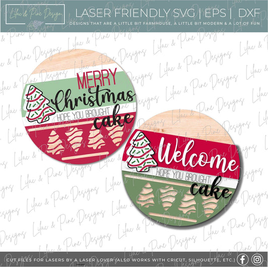 Christmas Tree Cake Door Hanger SVG, Merry Christmas door round, Christmas Welcome sign SVG, Christmas tree svg, laser SVG, Glowforge file