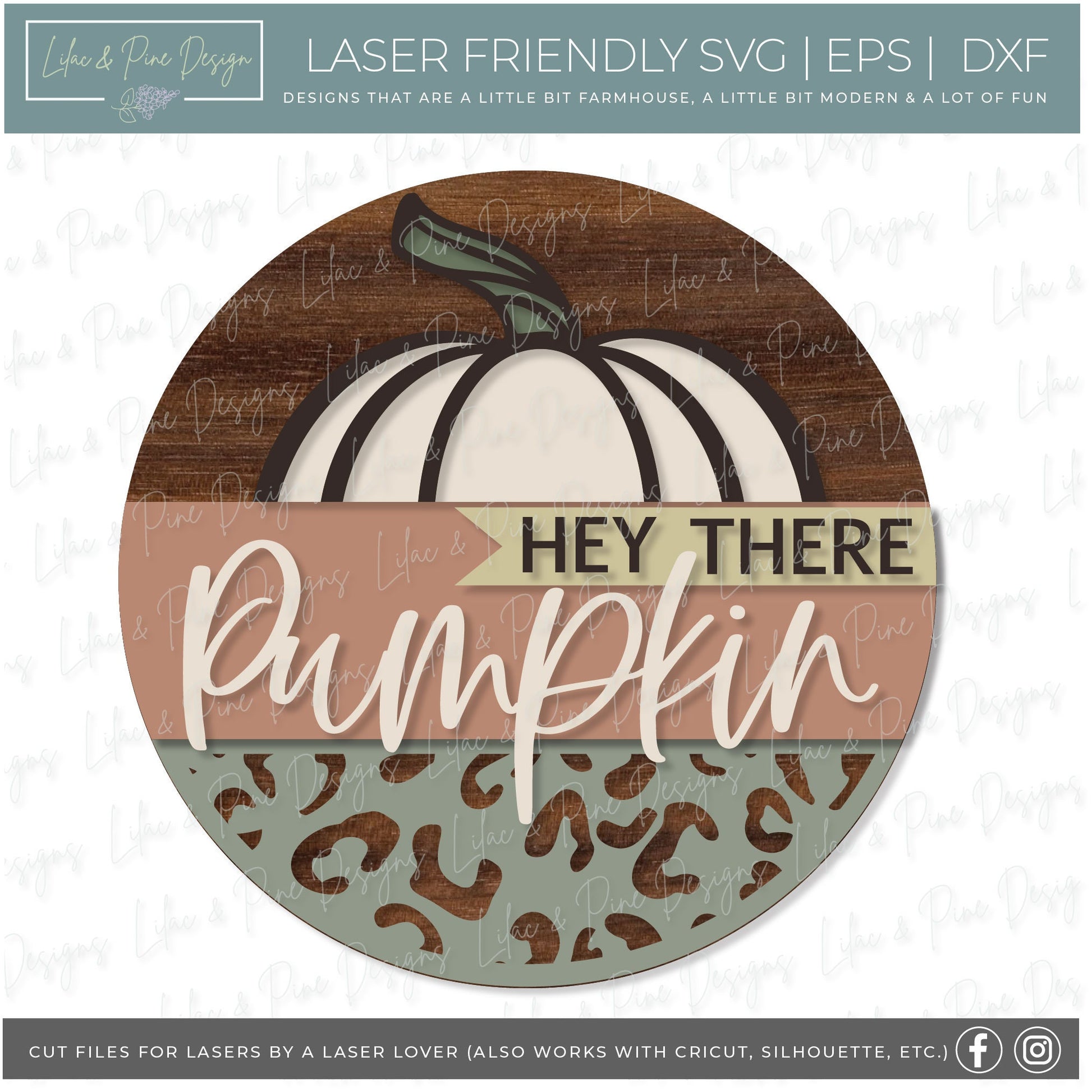 Hey There  Pumpkin sign SVG, Welcome sign SVG, fall door decor svg, leopard print SVG, autumn porch sign, Glowforge Svg, laser cut file