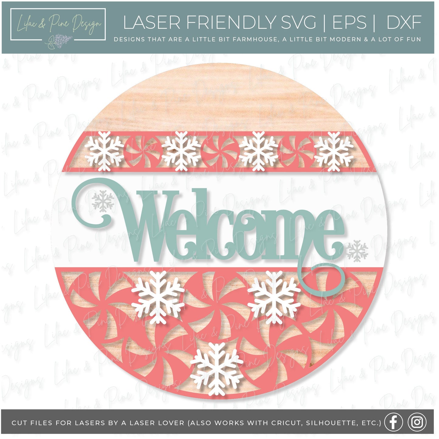 Peppermint door hanger, Christmas door hanger, Farmhouse Christmas, Christmas laser file, Welcome sign svg, laser cut file, Glowforge file