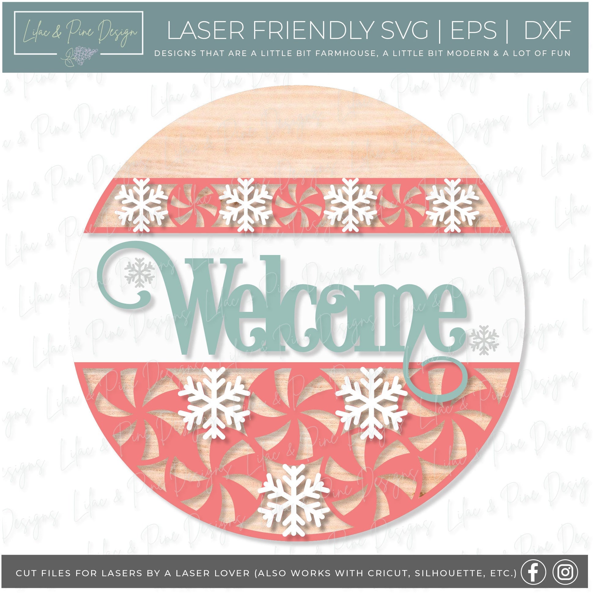 Peppermint door hanger, Christmas door hanger, Farmhouse Christmas, Christmas laser file, Welcome sign svg, laser cut file, Glowforge file