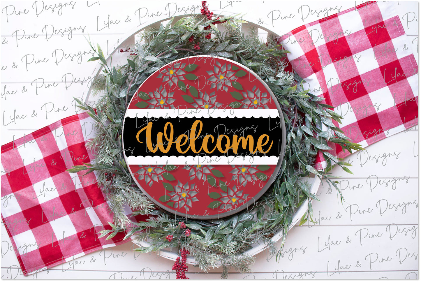 Poinsettia door hanger sign, Merry Christmas SVG, Christmas door round SVG, Holiday welcome sign svg, Christmas laser file, Glowforge file