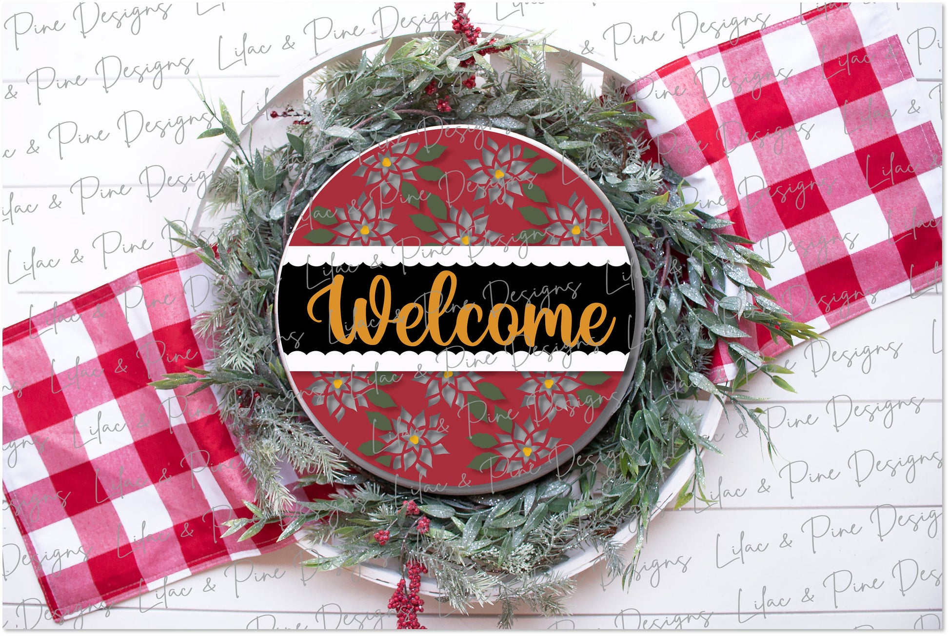 Poinsettia door hanger sign, Merry Christmas SVG, Christmas door round SVG, Holiday welcome sign svg, Christmas laser file, Glowforge file