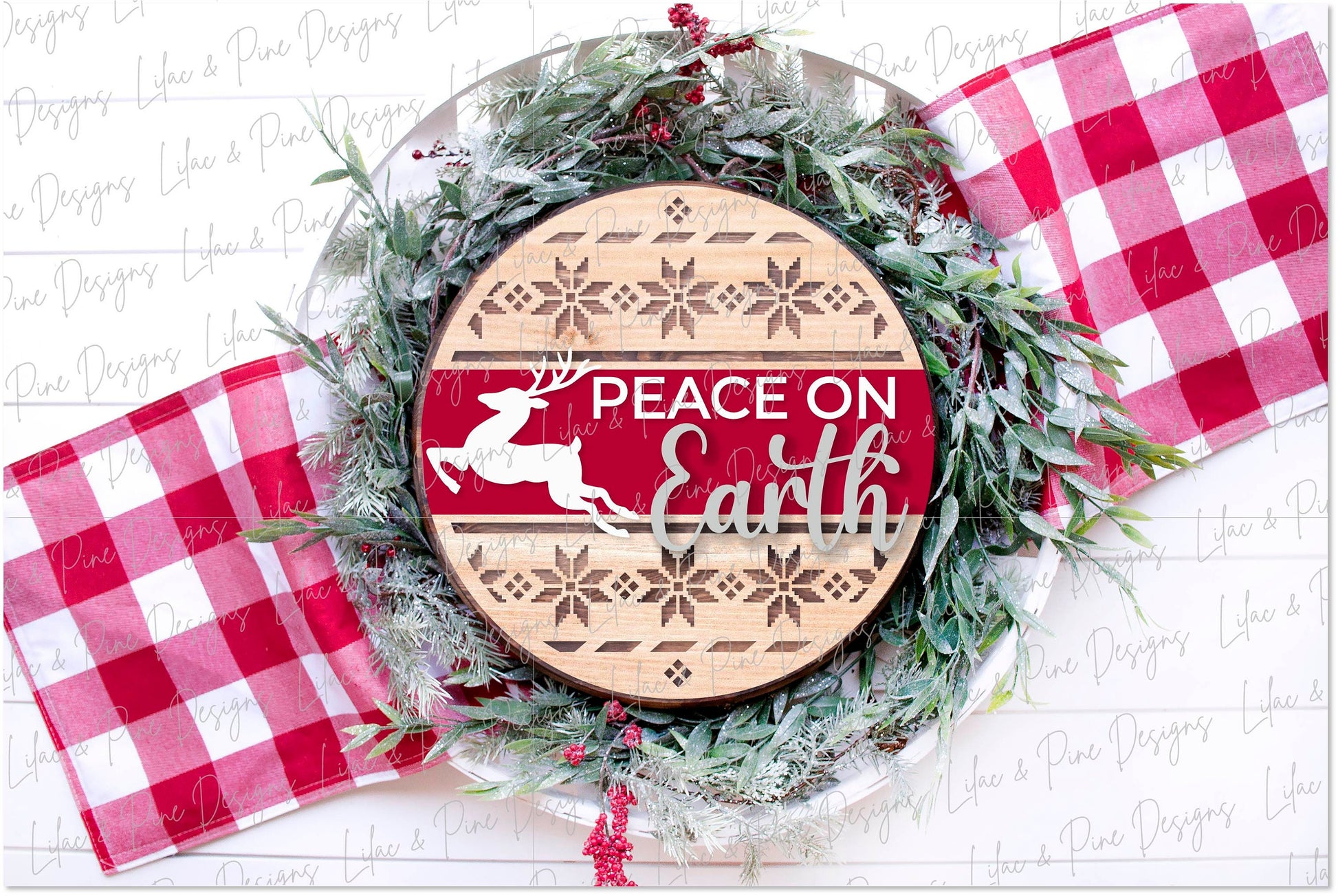 Peace on Earth door hanger, Nordic Christmas SVG, Reindeer sign SVG,  Christmas Welcome svg, Alpine pattern, laser cut file, Glowforge SVG