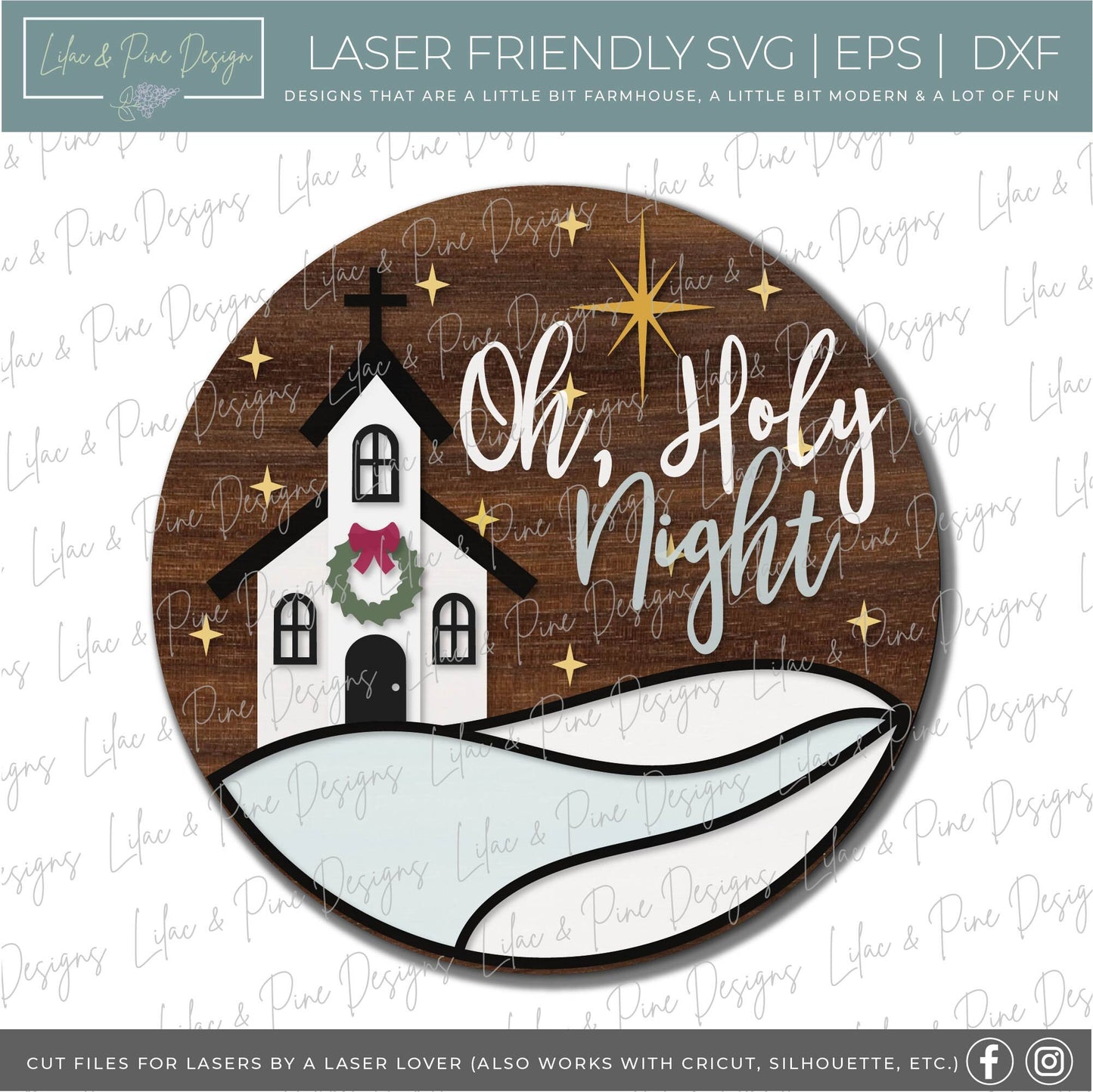 Christmas church scene SVG, Christmas door hanger SVG, Oh Holy Night svg, Christmas welcome sign svg, laser SVG, Glowforge file