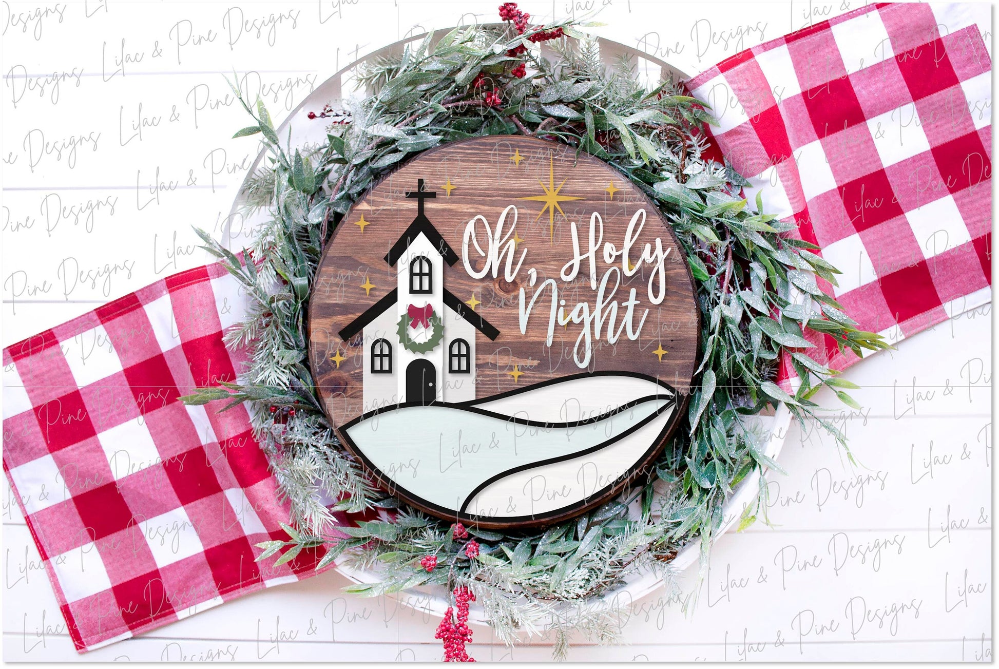Christmas church scene SVG, Christmas door hanger SVG, Oh Holy Night svg, Christmas welcome sign svg, laser SVG, Glowforge file