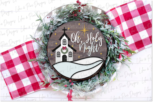Christmas church scene SVG, Christmas door hanger SVG, Oh Holy Night svg, Christmas welcome sign svg, laser SVG, Glowforge file