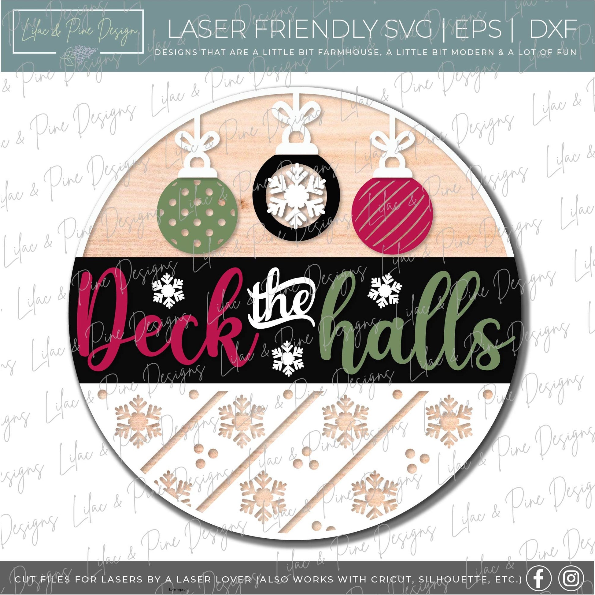 Deck the Halls Door Hanger, Christmas sign door hanger, vintage ornament SVG file, Christmas decor, snowflake svg, laser SVG, Glowforge file