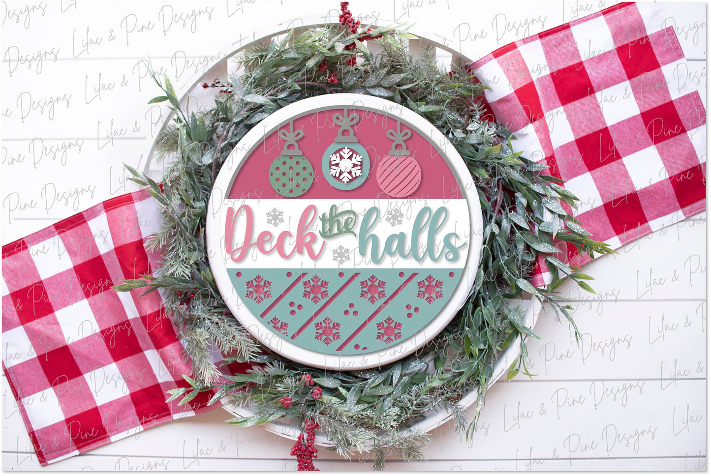 Deck the Halls Door Hanger, Christmas sign door hanger, vintage ornament SVG file, Christmas decor, snowflake svg, laser SVG, Glowforge file