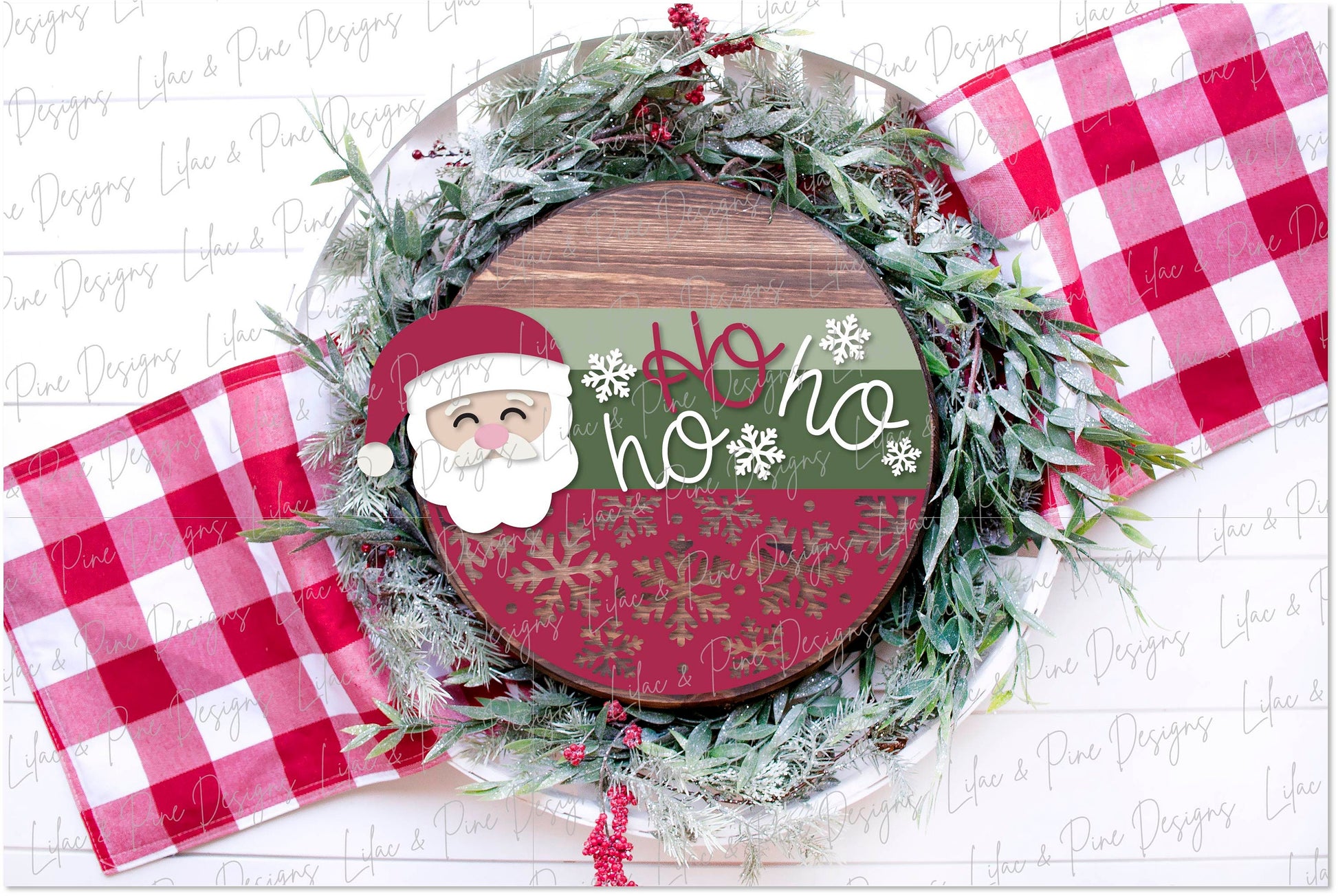 Ho Ho Ho Santa Door Hanger, Christmas door round, Ho Ho Ho SVG, Santa Claus SVG , Christmas decor, snowflake svg, laser SVG, Glowforge file