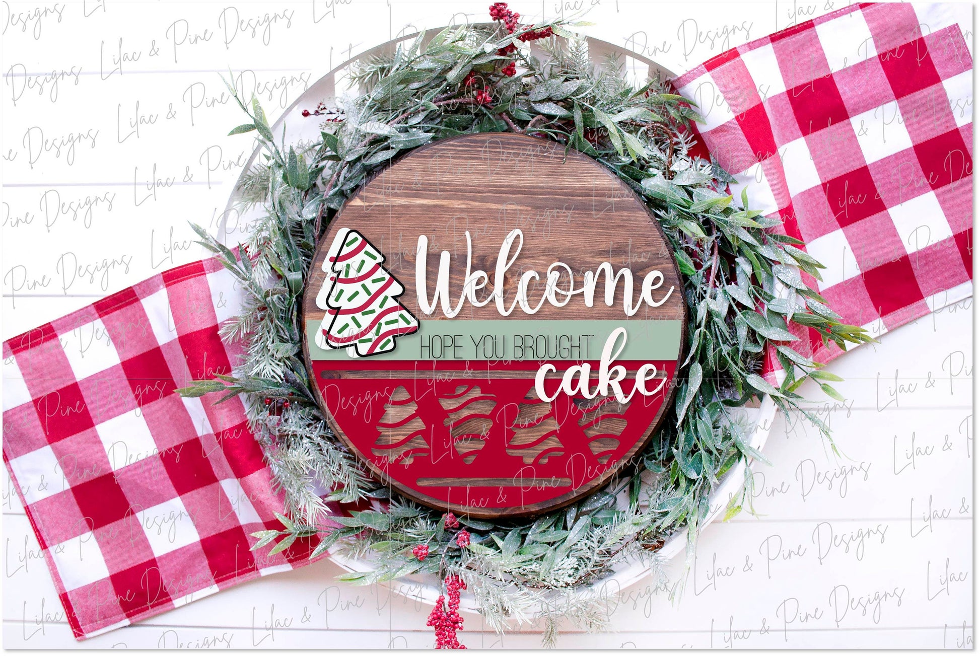 Christmas Tree Cake Door Hanger SVG, Merry Christmas door round, Christmas Welcome sign SVG, Christmas tree svg, laser SVG, Glowforge file