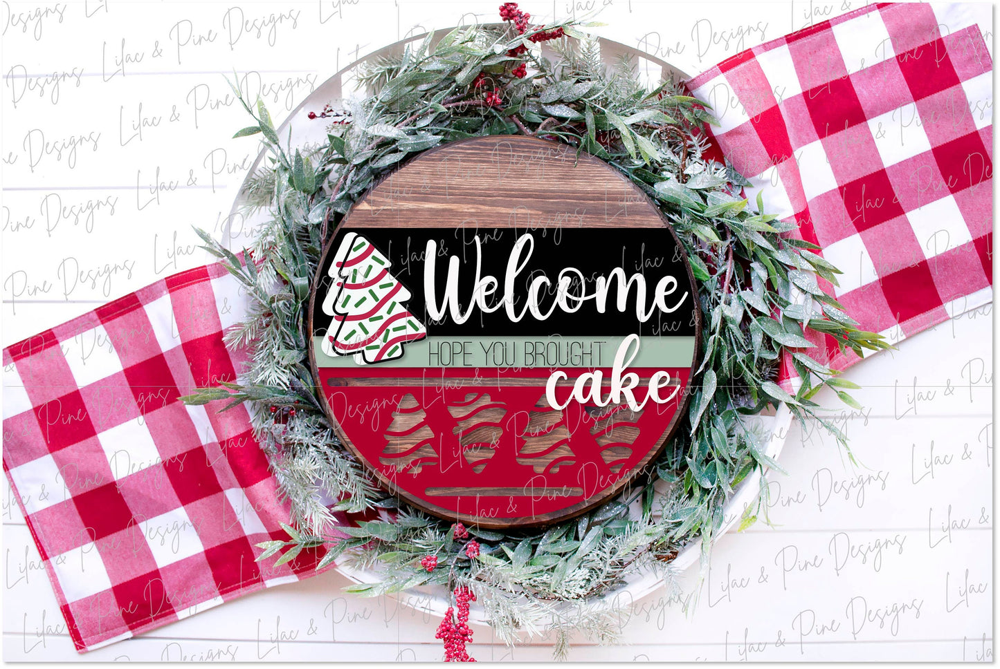 Christmas Tree Cake Door Hanger SVG, Merry Christmas door round, Christmas Welcome sign SVG, Christmas tree svg, laser SVG, Glowforge file