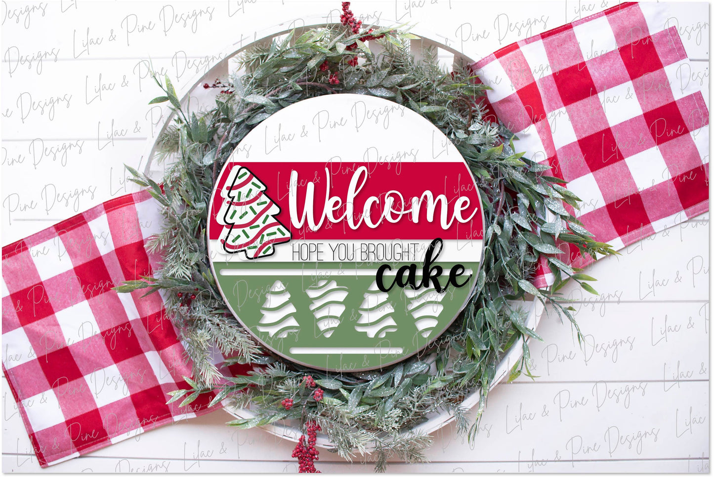 Christmas Tree Cake Door Hanger SVG, Merry Christmas door round, Christmas Welcome sign SVG, Christmas tree svg, laser SVG, Glowforge file