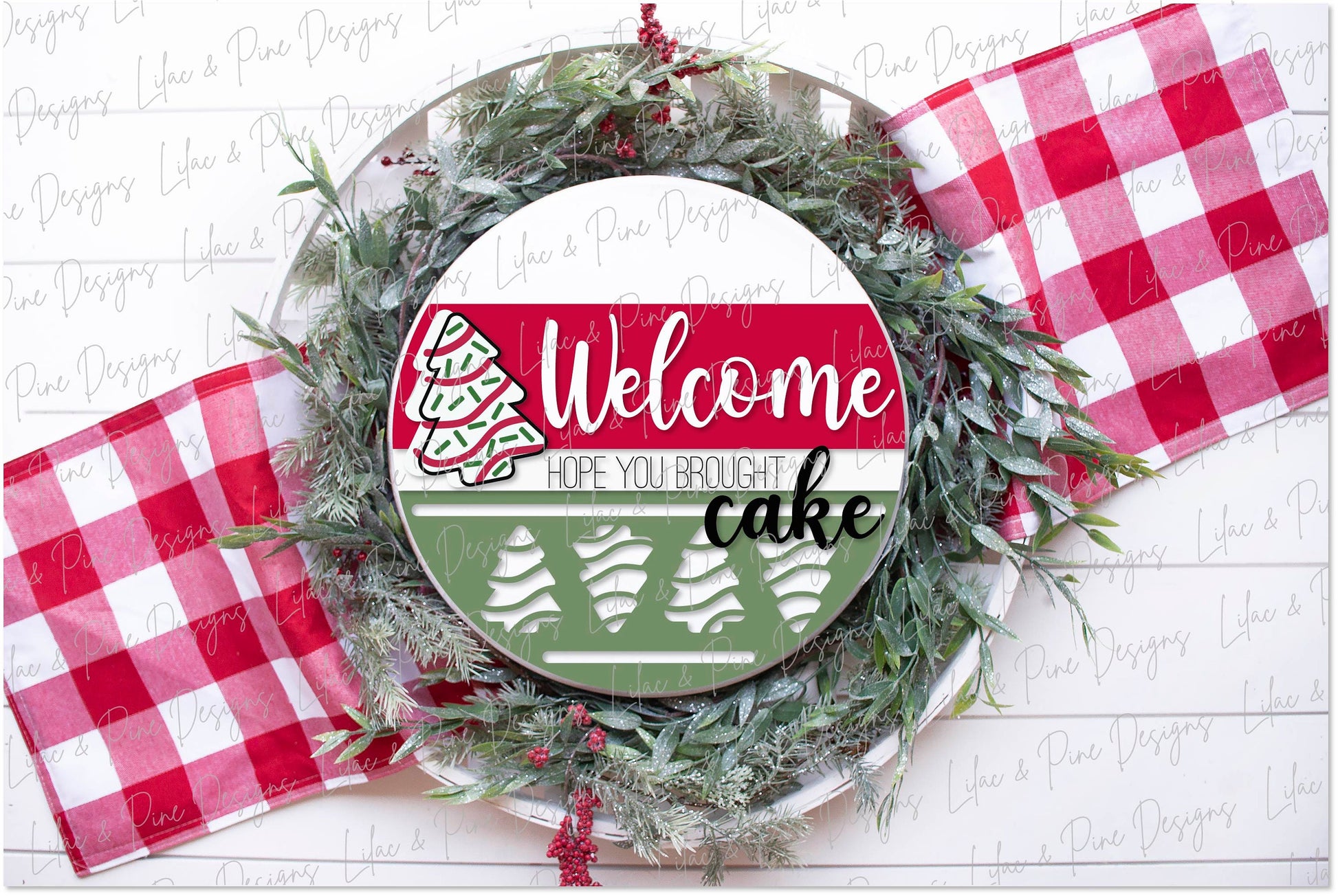 Christmas Tree Cake Door Hanger SVG, Merry Christmas door round, Christmas Welcome sign SVG, Christmas tree svg, laser SVG, Glowforge file