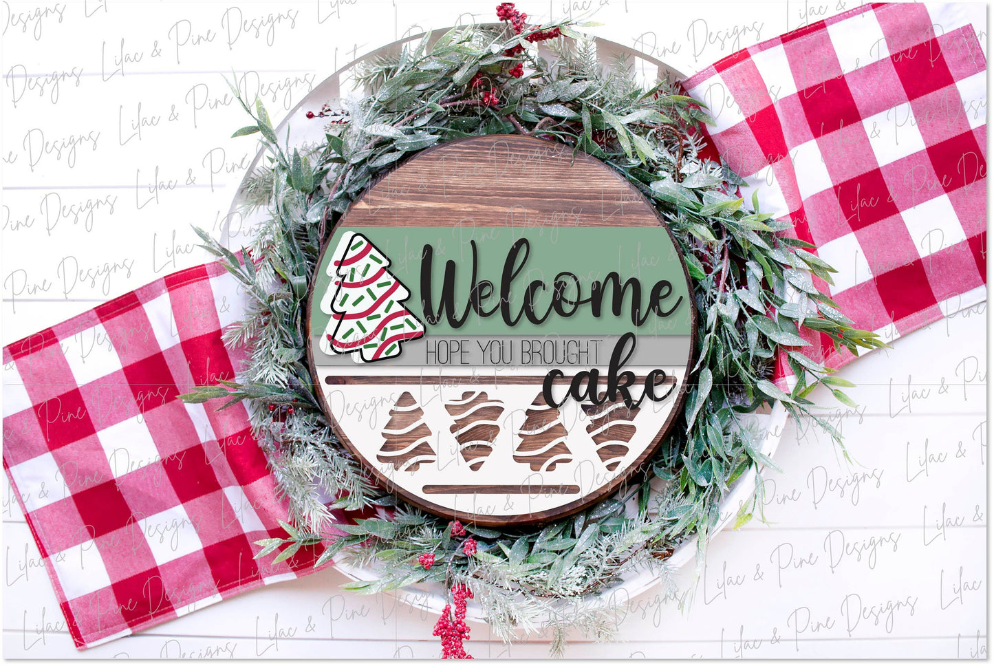 Christmas Tree Cake Door Hanger SVG, Merry Christmas door round, Christmas Welcome sign SVG, Christmas tree svg, laser SVG, Glowforge file