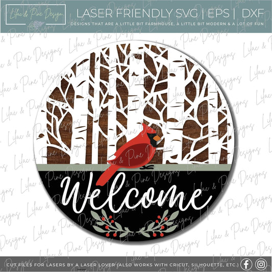 Cardinal door hanger SVG, Christmas door hanger SVG, Winter door hanger svg, Cardinal welcome sign, Holiday laser cut file, Glowforge file