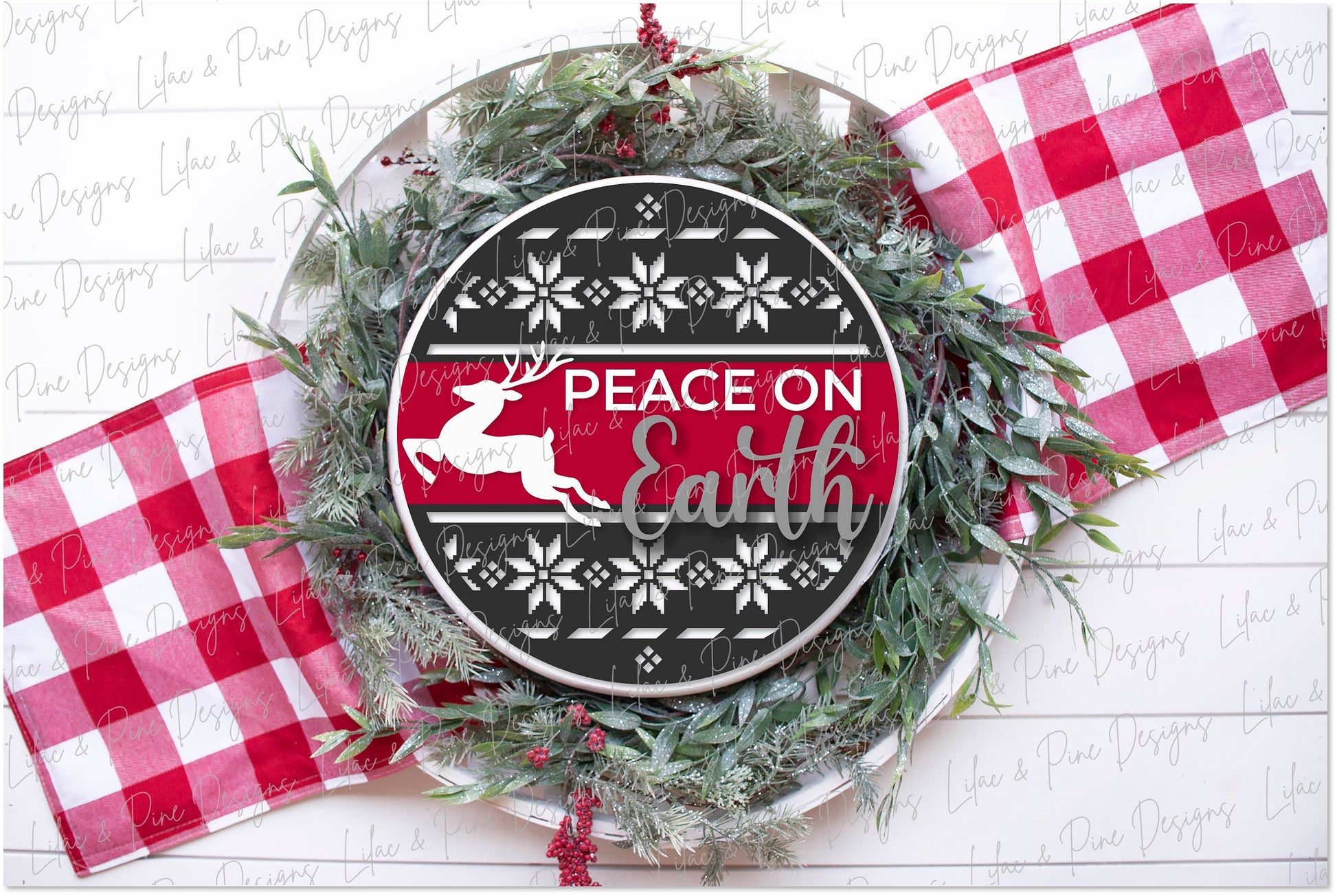 Peace on Earth door hanger, Nordic Christmas SVG, Reindeer sign SVG,  Christmas Welcome svg, Alpine pattern, laser cut file, Glowforge SVG