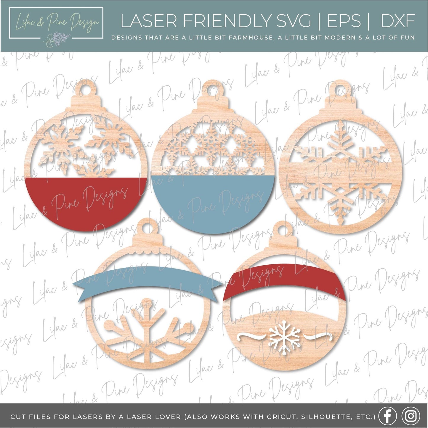 Christmas ornament bundle SVG, Snowflake ornament bundle SVG, laser ornament set svg, simple laser ornament svg, laser SVG, Glowforge file