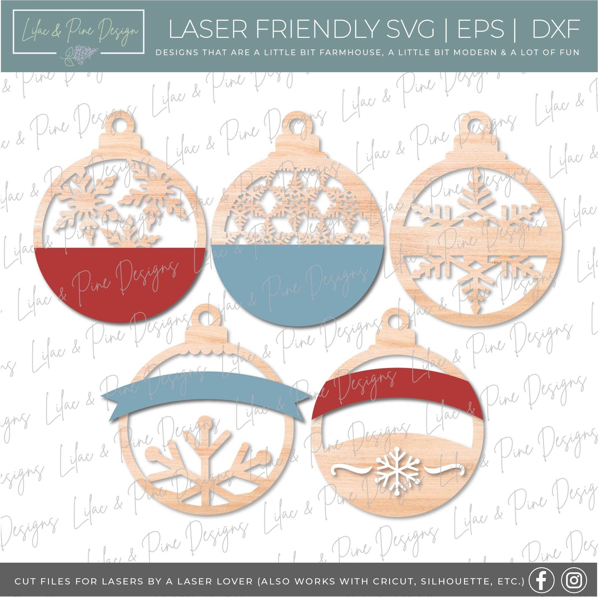 Christmas ornament bundle SVG, Snowflake ornament bundle SVG, laser ornament set svg, simple laser ornament svg, laser SVG, Glowforge file
