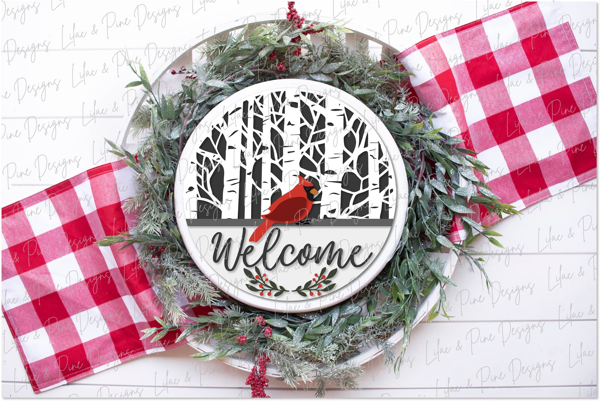 Cardinal door hanger SVG, Christmas door hanger SVG, Winter door hanger svg, Cardinal welcome sign, Holiday laser cut file, Glowforge file