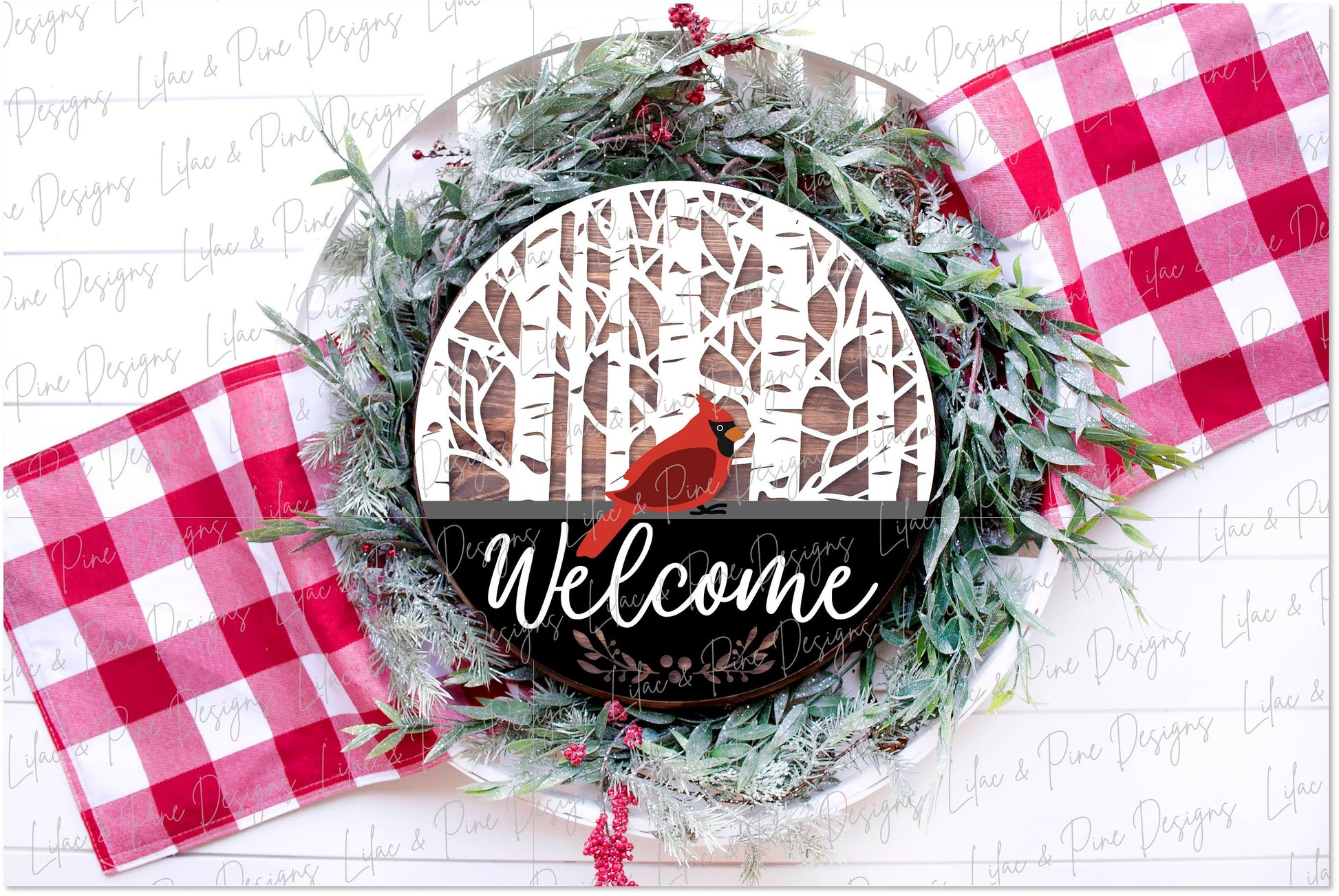 Cardinal door hanger SVG, Christmas door hanger SVG, Winter door hanger svg, Cardinal welcome sign, Holiday laser cut file, Glowforge file