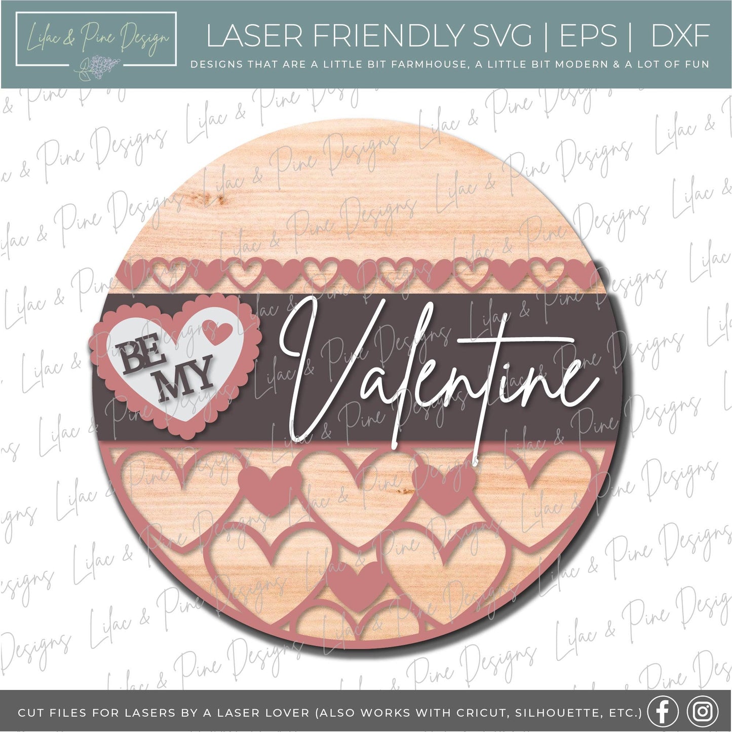 Be My Valentine SVG, Valentine door round SVG, patterned heart Valentine door sign SVG, Valentine decor, Glowforge Svg, laser cut file