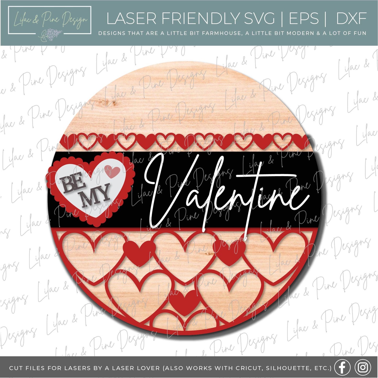 Be My Valentine SVG, Valentine door round SVG, patterned heart Valentine door sign SVG, Valentine decor, Glowforge Svg, laser cut file