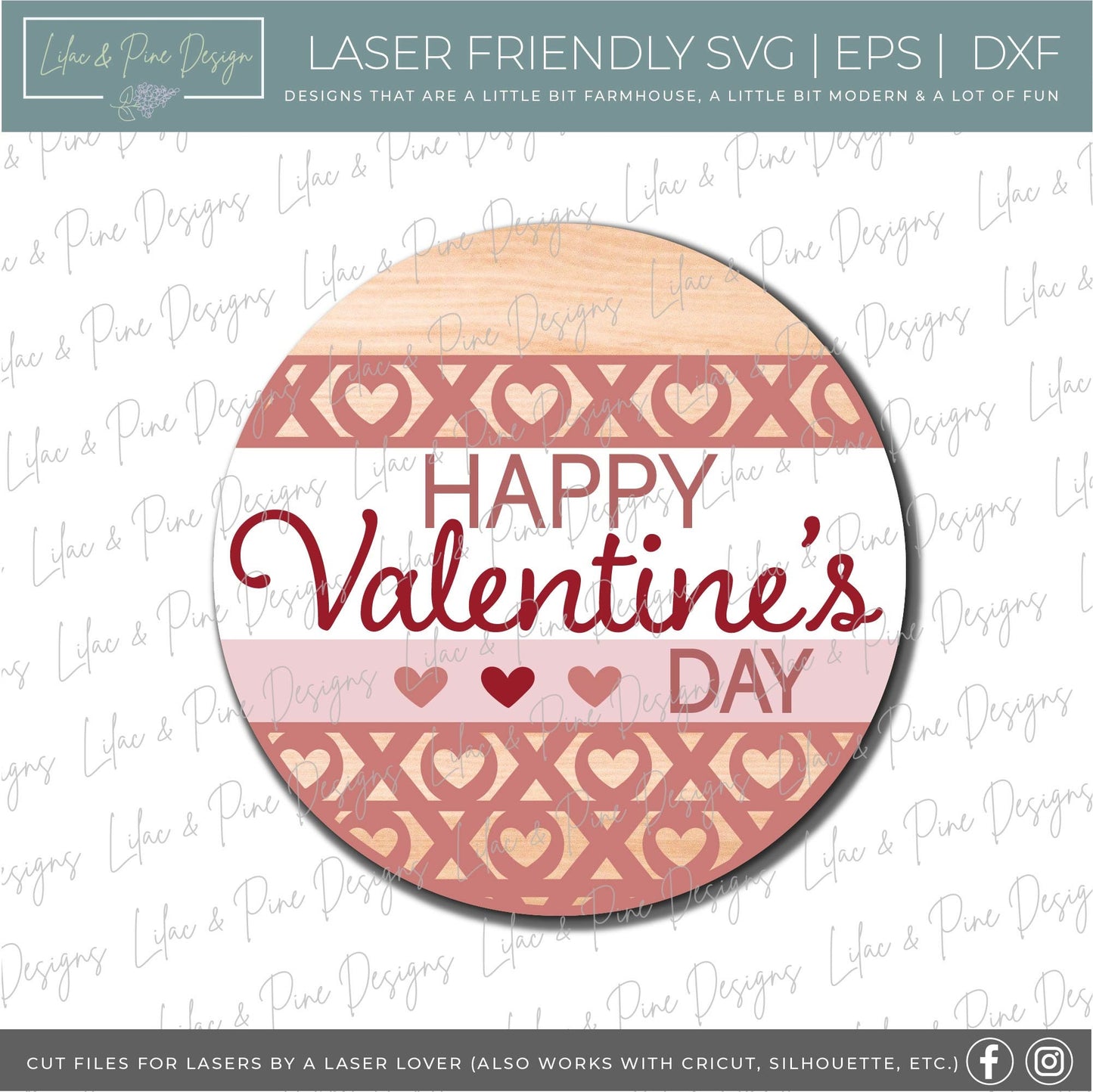Happy Valentines Day SVG, Valentine door hanger, XOXO Valentine sign svg, XOXO door round, Valentine decor, Glowforge Svg, laser cut file