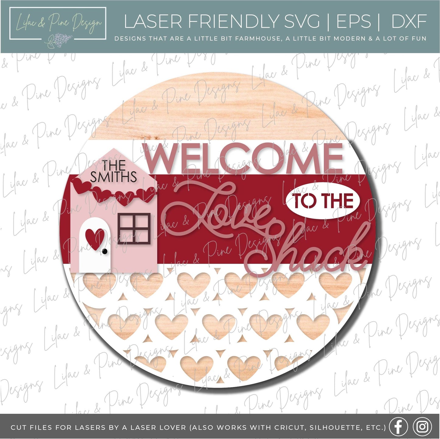 Love Shack door round SVG, Valentine Welcome sign SVG, personalized Valentine round sign, Valentine decor, Glowforge Svg, laser cut file