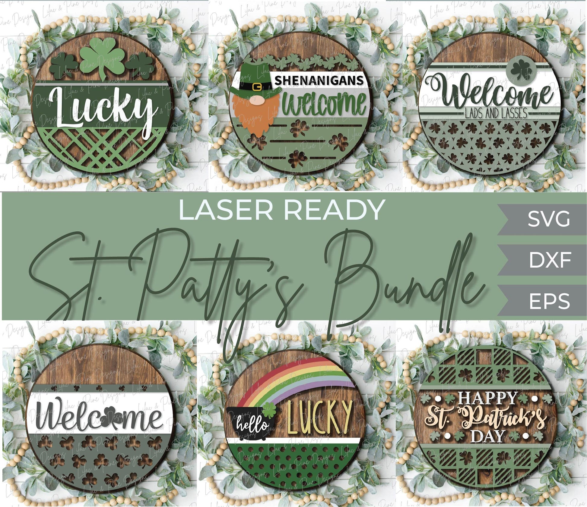 St Patricks Day door hanger bundle, St Pattys sign SVG, Shamrock svg, Leprechaun gnome SVG, plaid sign, Glowforge files, laser cut file