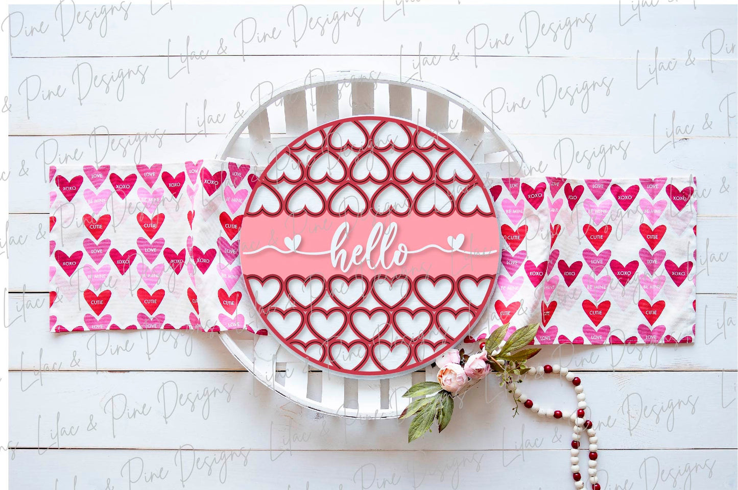 hello Valentine sign SVG, Valentine Welcome door hanger, heart pattern door round SVG, Valentines Day decor, Glowforge file, laser svg