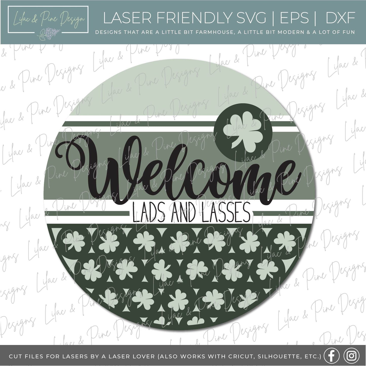 St Patricks Welcome door hanger SVG, welcome lads and lasses sign, St Paddy welcome SVG, shamrock SVG, Glowforge file, laser svg