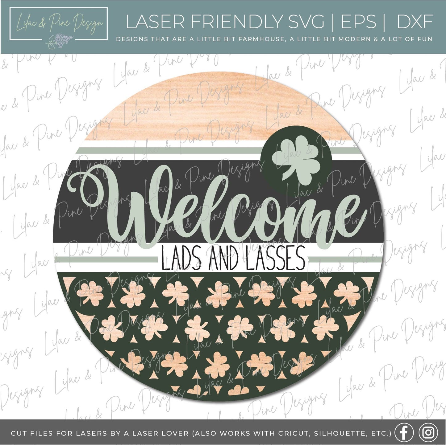 St Patricks Welcome door hanger SVG, welcome lads and lasses sign, St Paddy welcome SVG, shamrock SVG, Glowforge file, laser svg