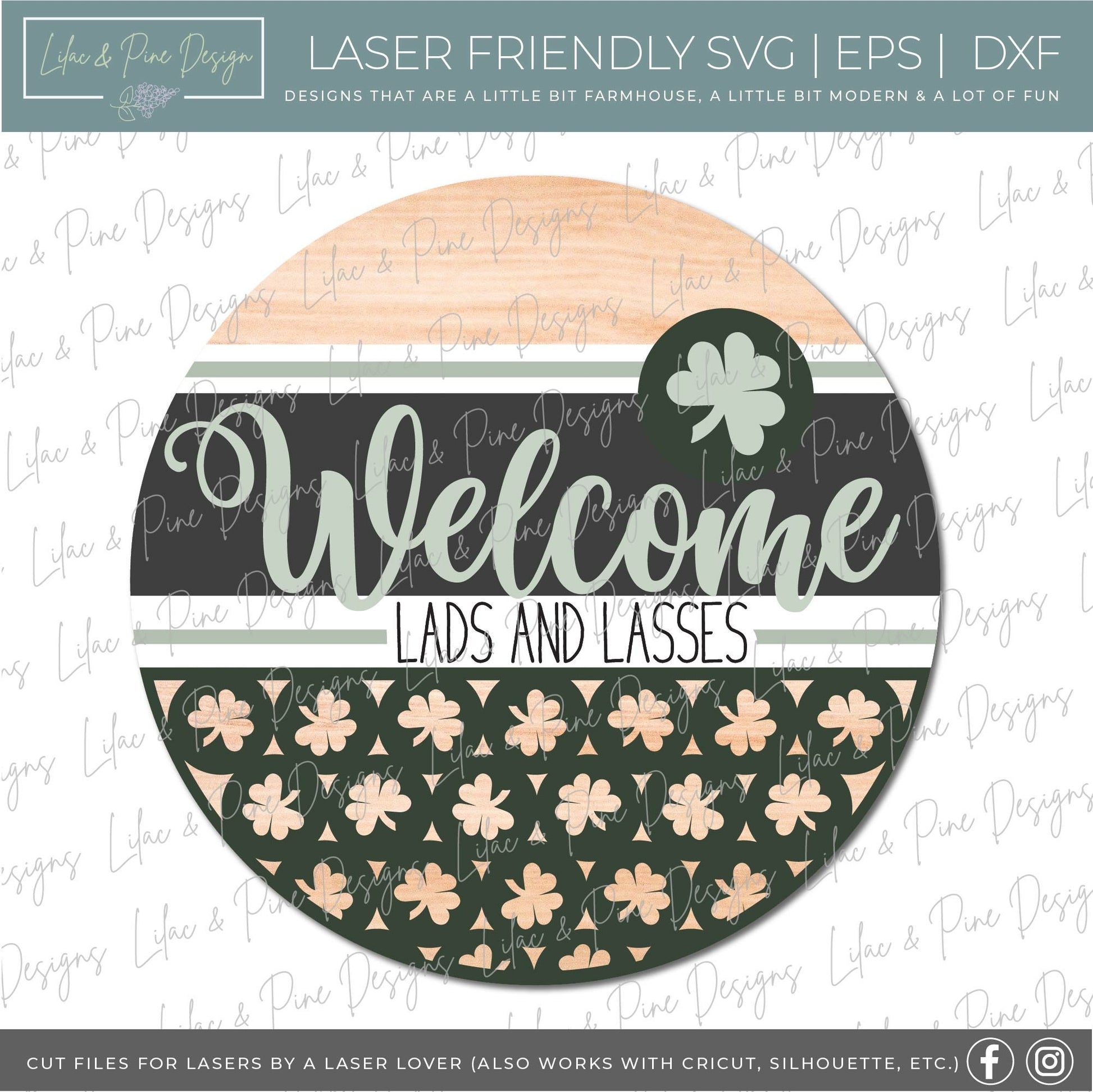 St Patricks Welcome door hanger SVG, welcome lads and lasses sign, St Paddy welcome SVG, shamrock SVG, Glowforge file, laser svg