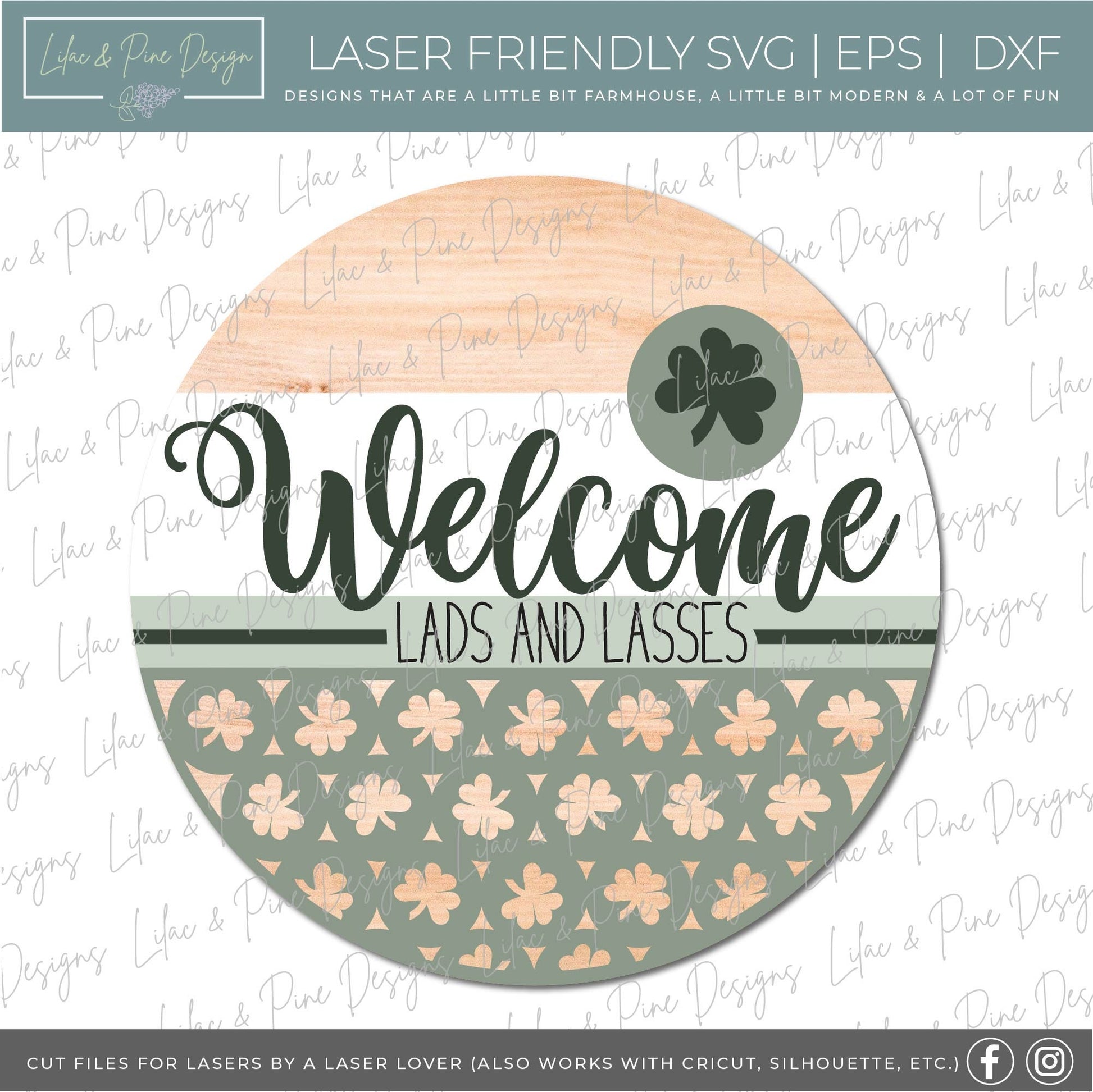 St Patricks Welcome door hanger SVG, welcome lads and lasses sign, St Paddy welcome SVG, shamrock SVG, Glowforge file, laser svg