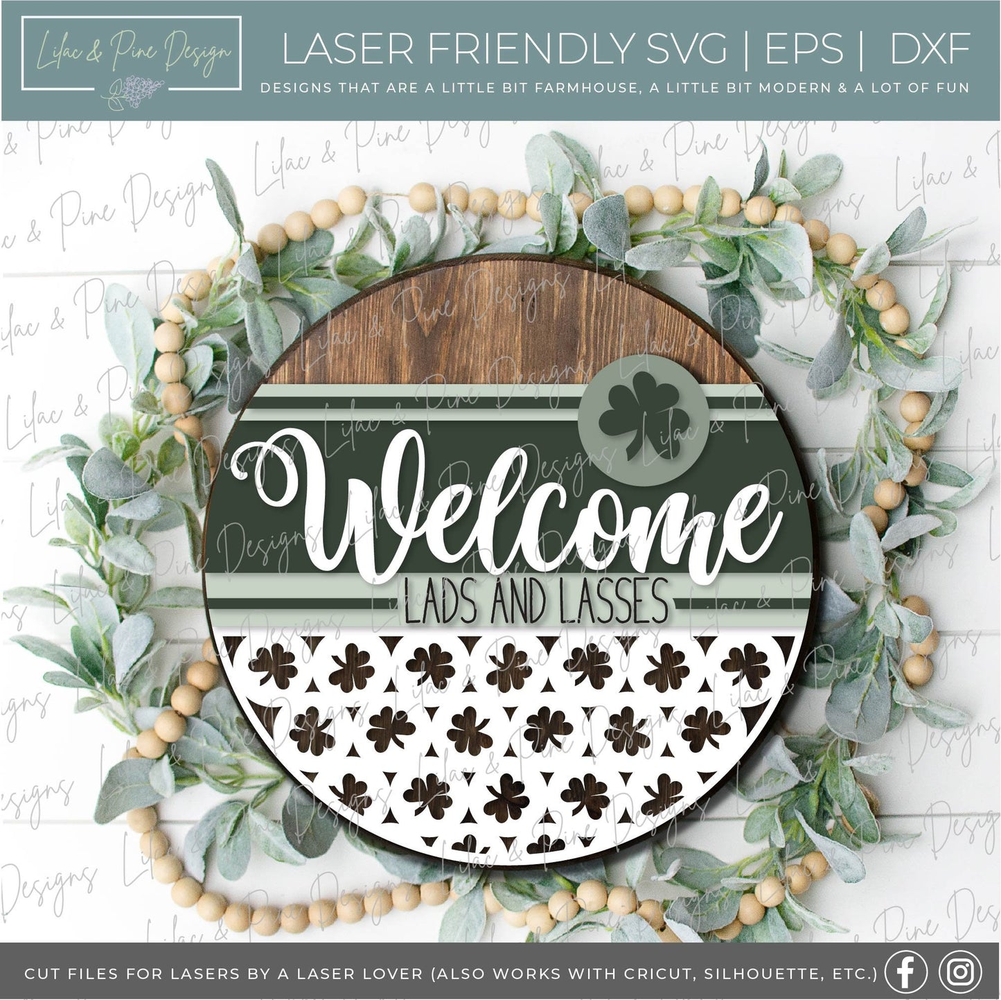 St Patricks Welcome door hanger SVG, welcome lads and lasses sign, St Paddy welcome SVG, shamrock SVG, Glowforge file, laser svg