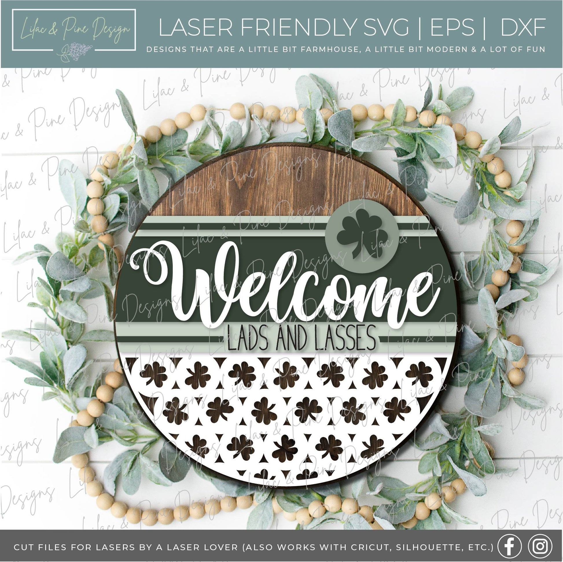 St Patricks Welcome door hanger SVG, welcome lads and lasses sign, St Paddy welcome SVG, shamrock SVG, Glowforge file, laser svg