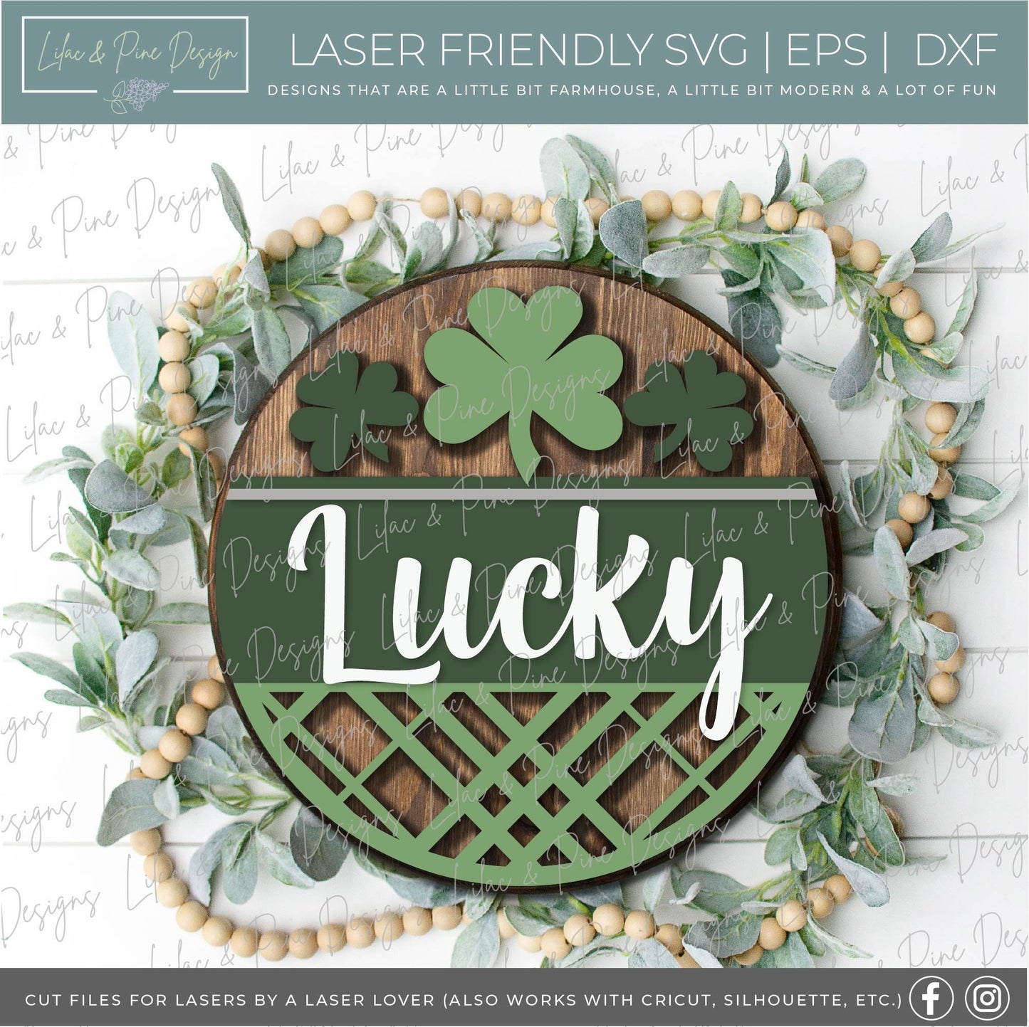 Lucky St Patrick Welcome door hanger SVG, personalized welcome SVG, Blessed St Paddy welcome sign, shamrock SVG, Glowforge file, laser svg