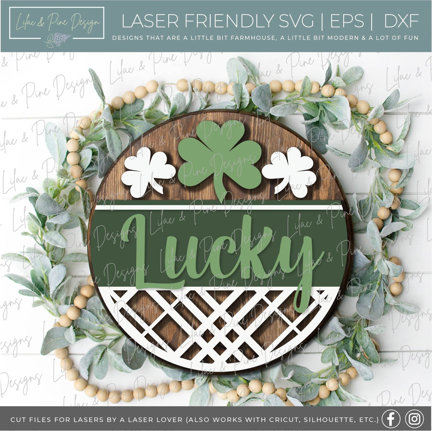 Lucky St Patrick Welcome door hanger SVG, personalized welcome SVG, Blessed St Paddy welcome sign, shamrock SVG, Glowforge file, laser svg