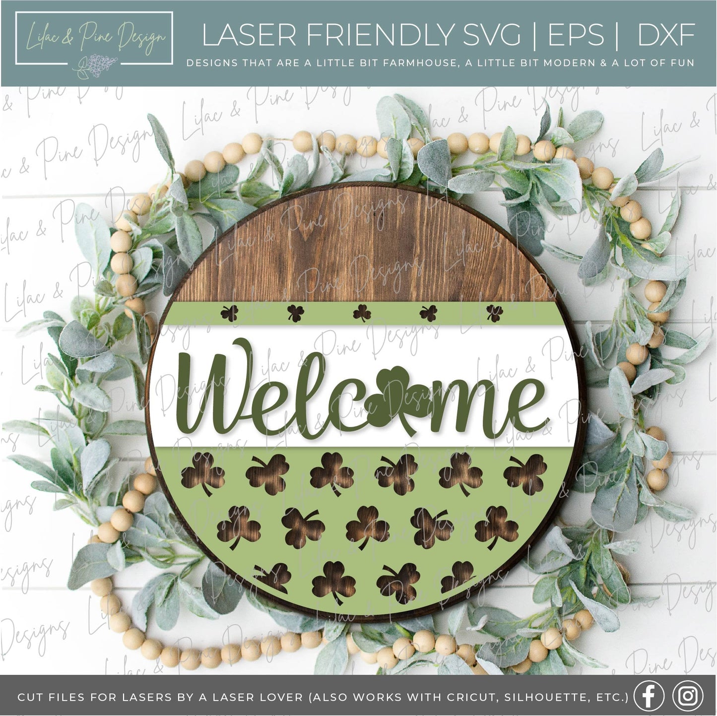 St Patricks Day Welcome door hanger, Shamrock Welcome SVG, St Paddy Welcome sign, St Patricks decor, clover SVG, Glowforge file, laser svg