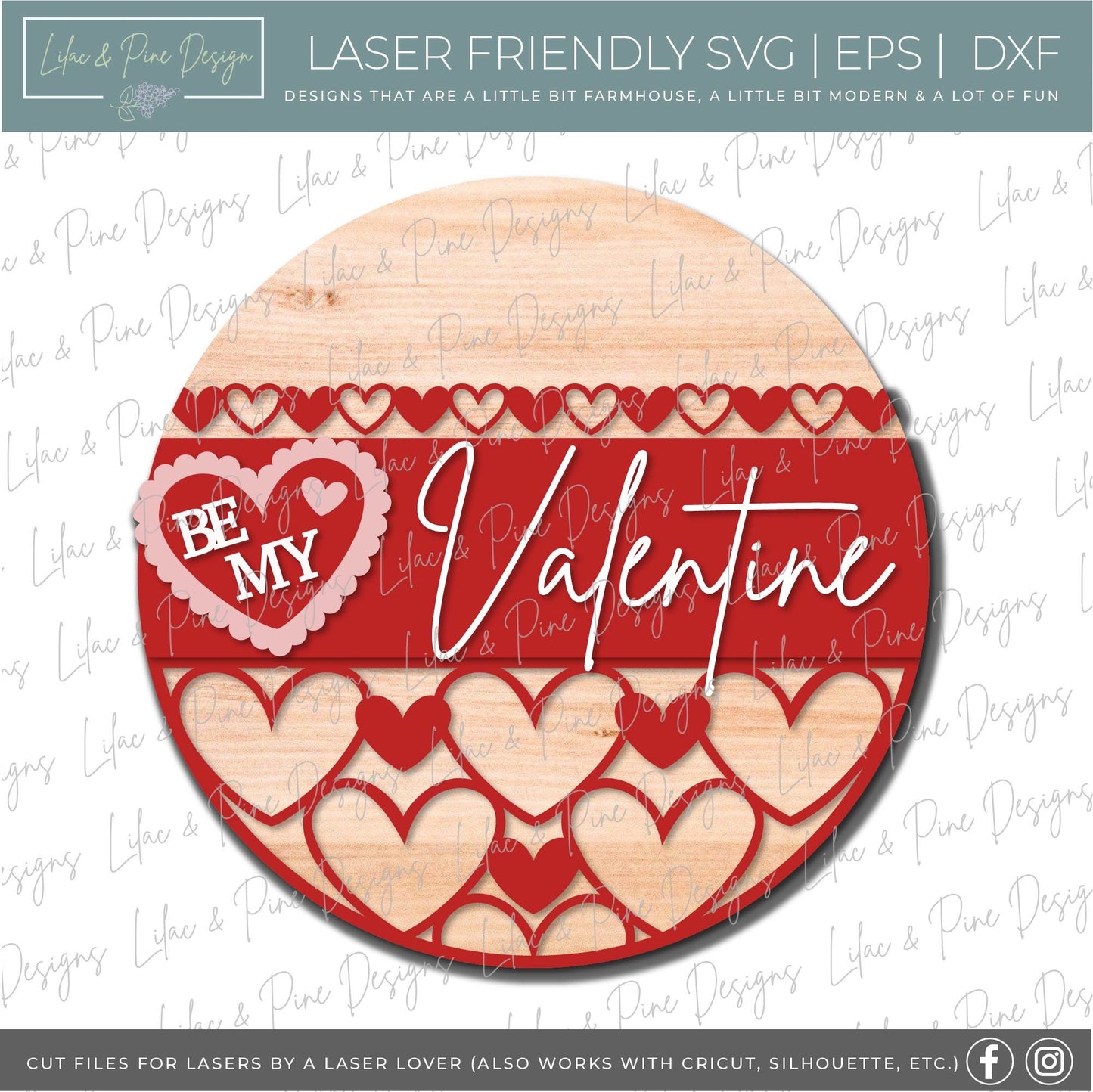 Be My Valentine SVG, Valentine door round SVG, patterned heart Valentine door sign SVG, Valentine decor, Glowforge Svg, laser cut file