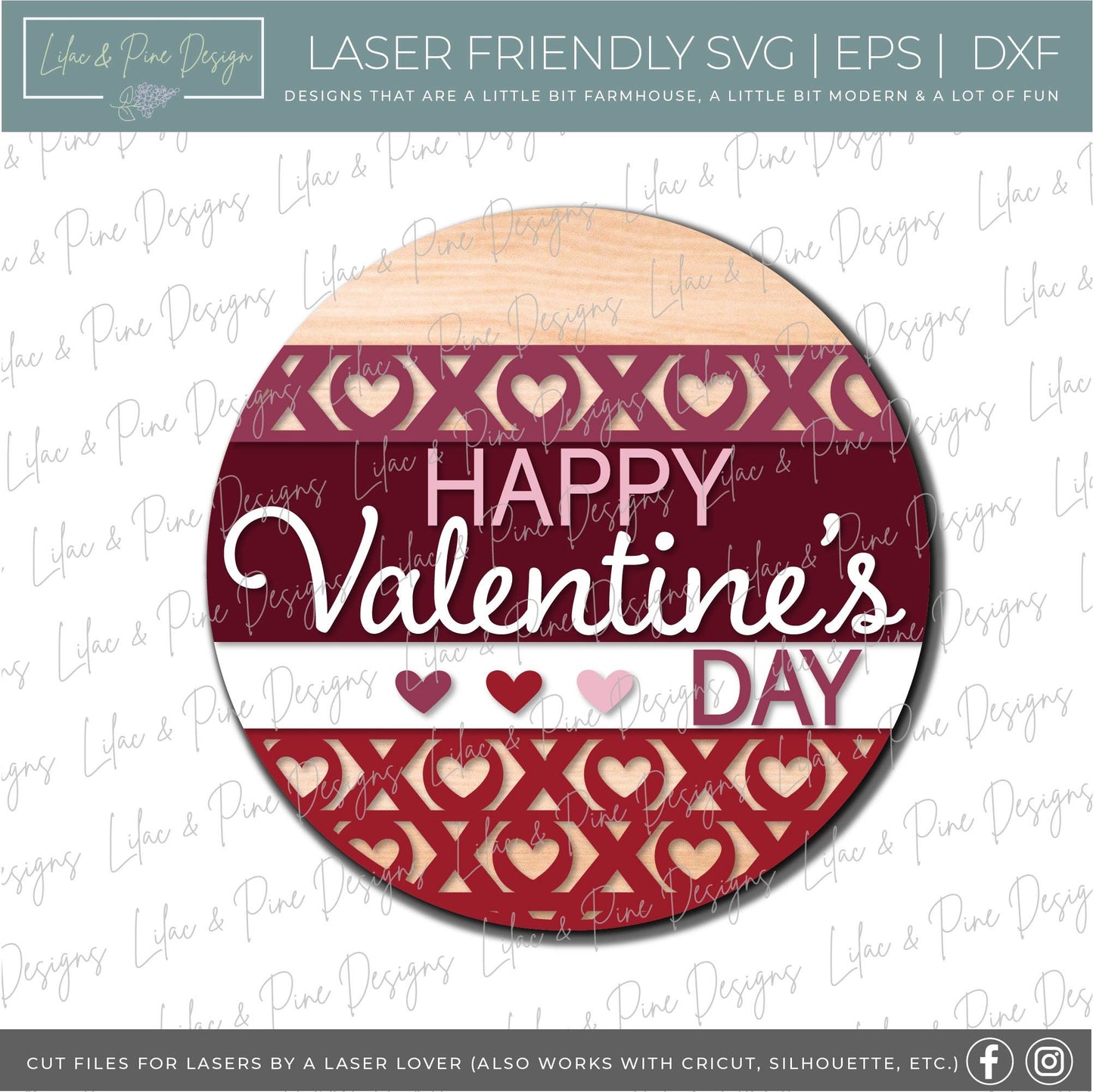 Happy Valentines Day SVG, Valentine door hanger, XOXO Valentine sign svg, XOXO door round, Valentine decor, Glowforge Svg, laser cut file