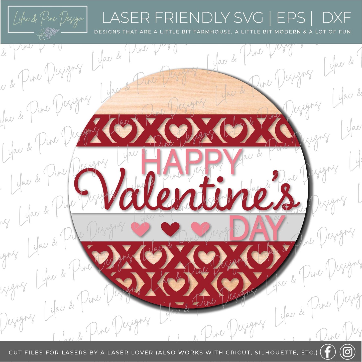 Happy Valentines Day SVG, Valentine door hanger, XOXO Valentine sign svg, XOXO door round, Valentine decor, Glowforge Svg, laser cut file