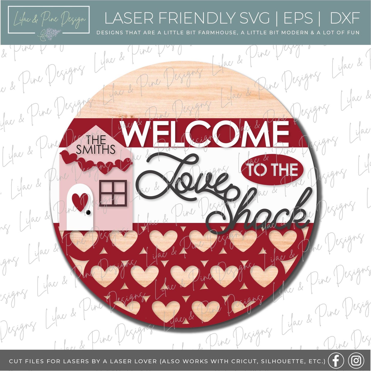 Love Shack door round SVG, Valentine Welcome sign SVG, personalized Valentine round sign, Valentine decor, Glowforge Svg, laser cut file