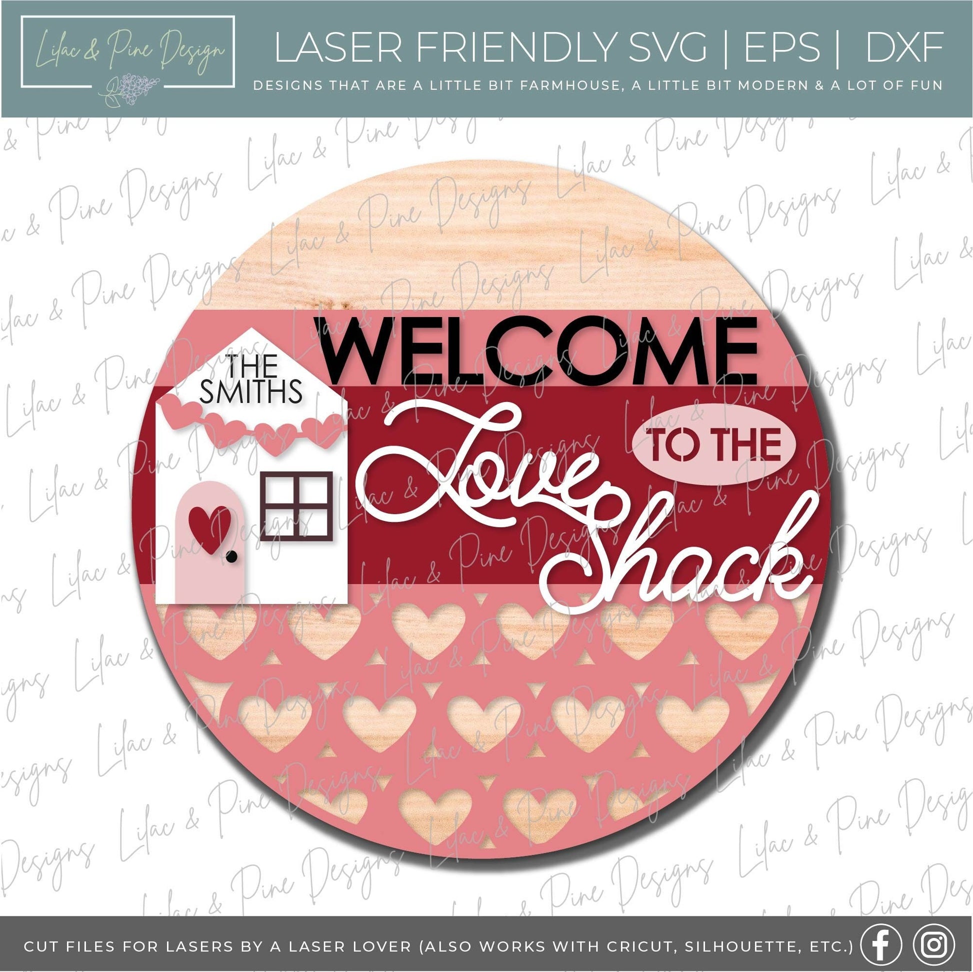 Love Shack door round SVG, Valentine Welcome sign SVG, personalized Valentine round sign, Valentine decor, Glowforge Svg, laser cut file