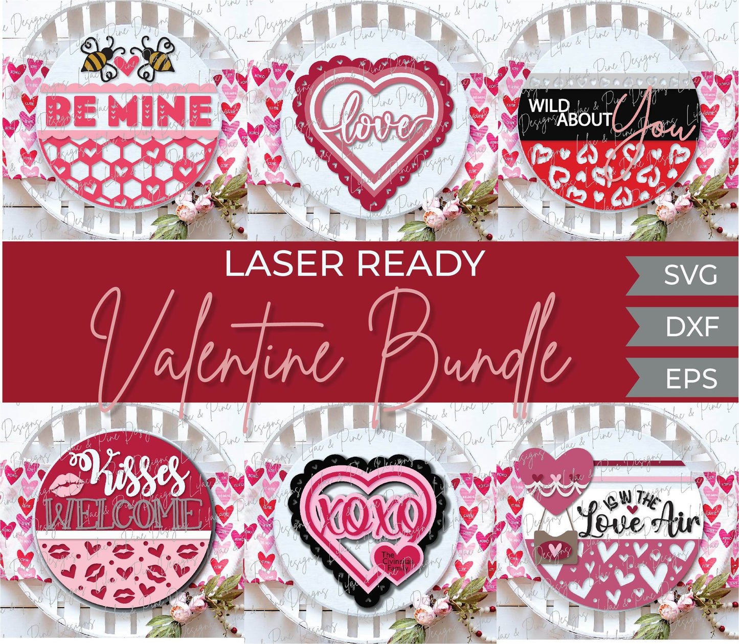 Valentines door hanger bundle, Valentines Day sign bundle SVG, Valentines laser file, hearts SVG, Glowforge files, laser cut file