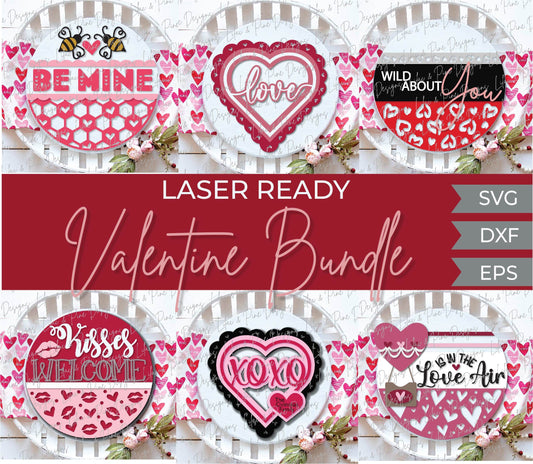 Valentines door hanger bundle, Valentines Day sign bundle SVG, Valentines laser file, hearts SVG, Glowforge files, laser cut file